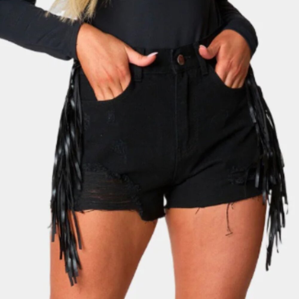 Buddy Love Lacey Distressed Denim Shorts - Black